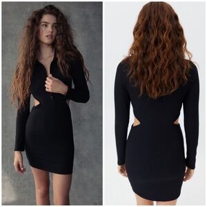 🖤 UO Black Ribbed Cut-Out Waist Mini Shirt Dress